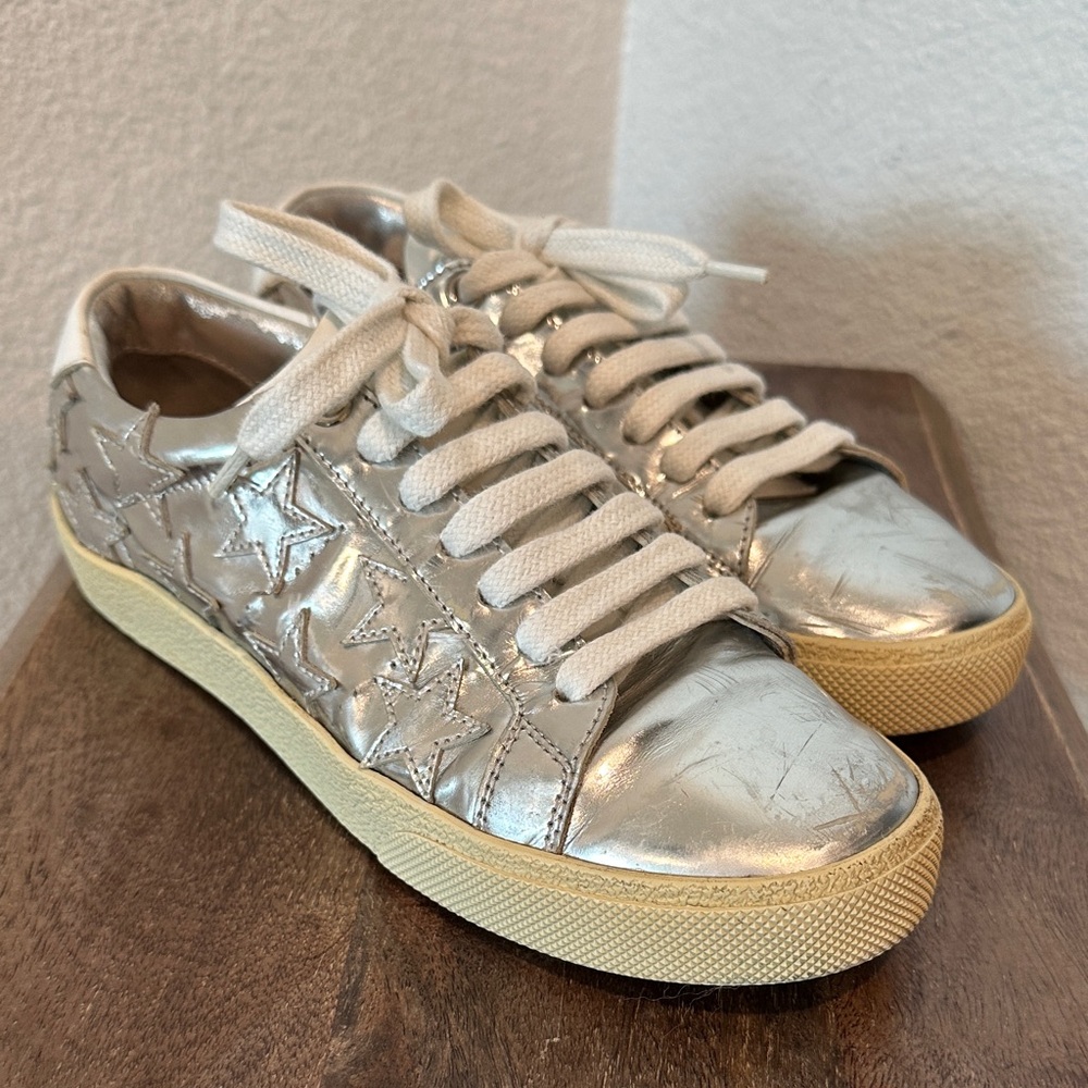 SAINT LAURENT Court Classic Star Sneakers Silver metallic/white Women’s 35 US 5